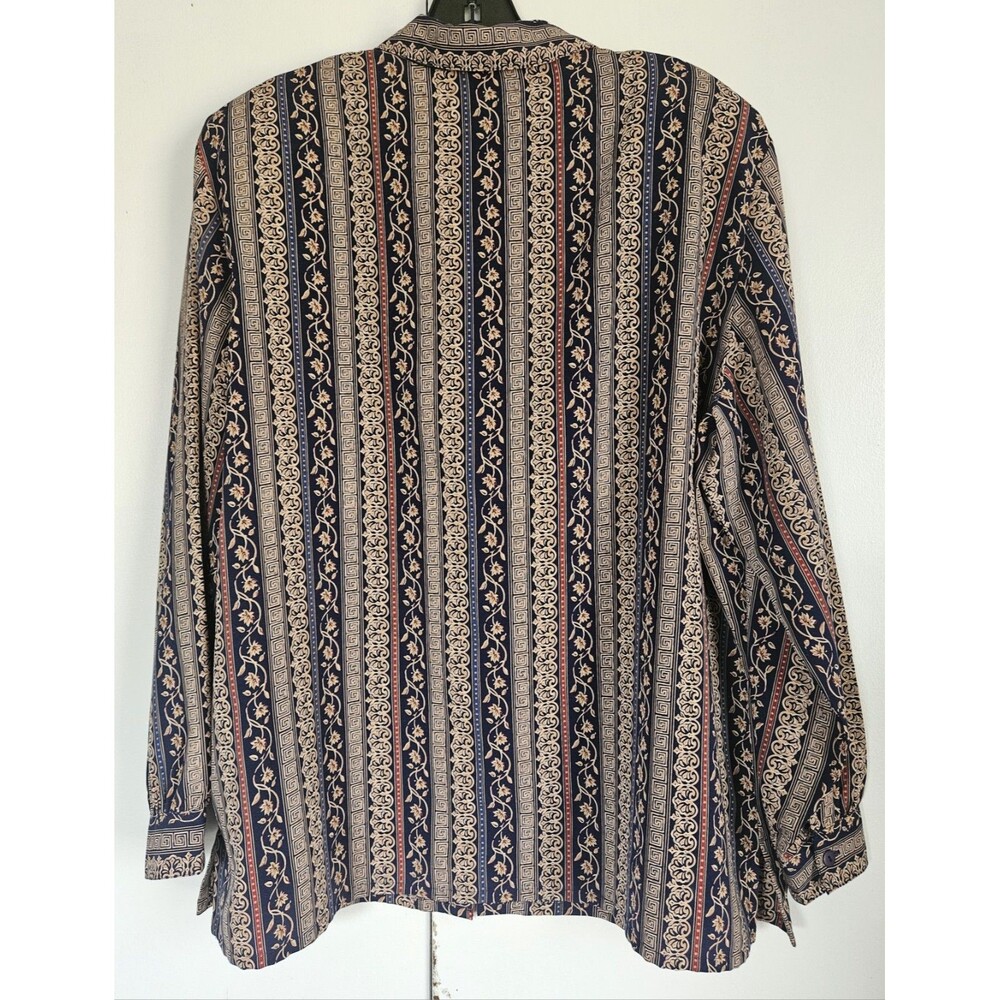 Vintage Studio Works Womens 18W Button Up Blouse Floral Stripe Long Sleeve Plus - Picture 2 of 8